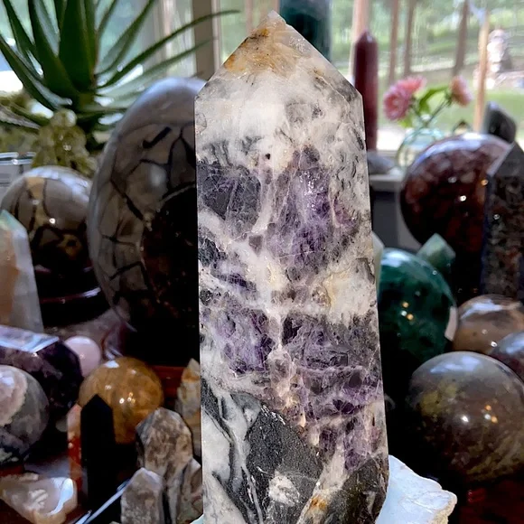 Fluorite With Hematite Crystal Tower With Druzy!
